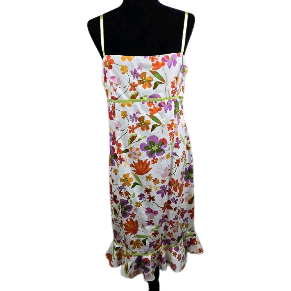 Maggy London Women's Size 14 Floral Summer Dress | Sleeveless Tie Back Ruffle...
